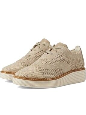 Cole Haan Women's Original Platform Stitchlite Oxfords Ivory Gold Metallic 10.5